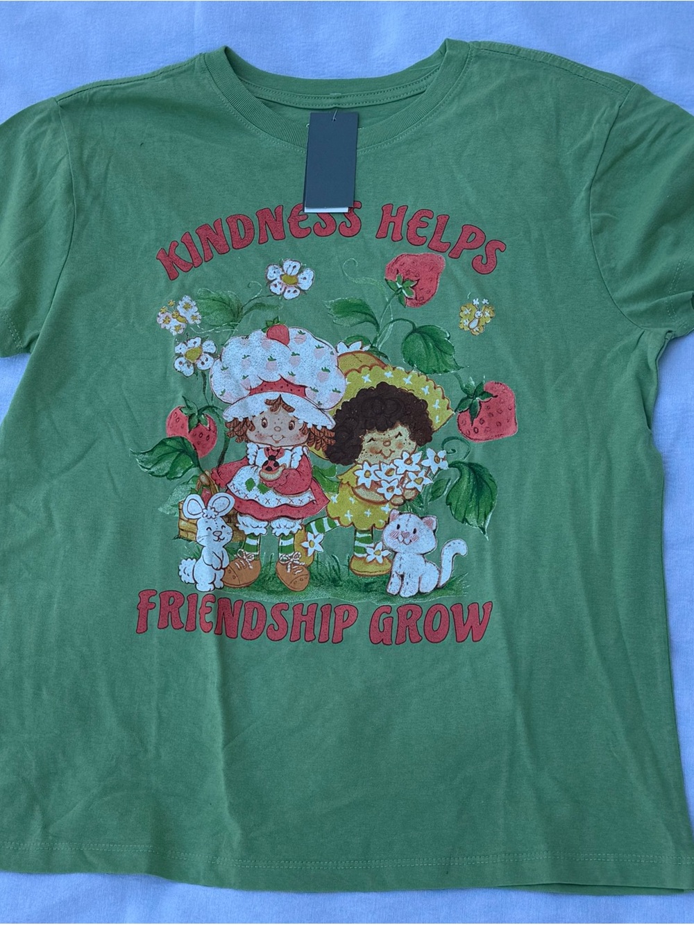 Size M Ladies Green Strawberry Shortcake Kindness Graphic Tee
